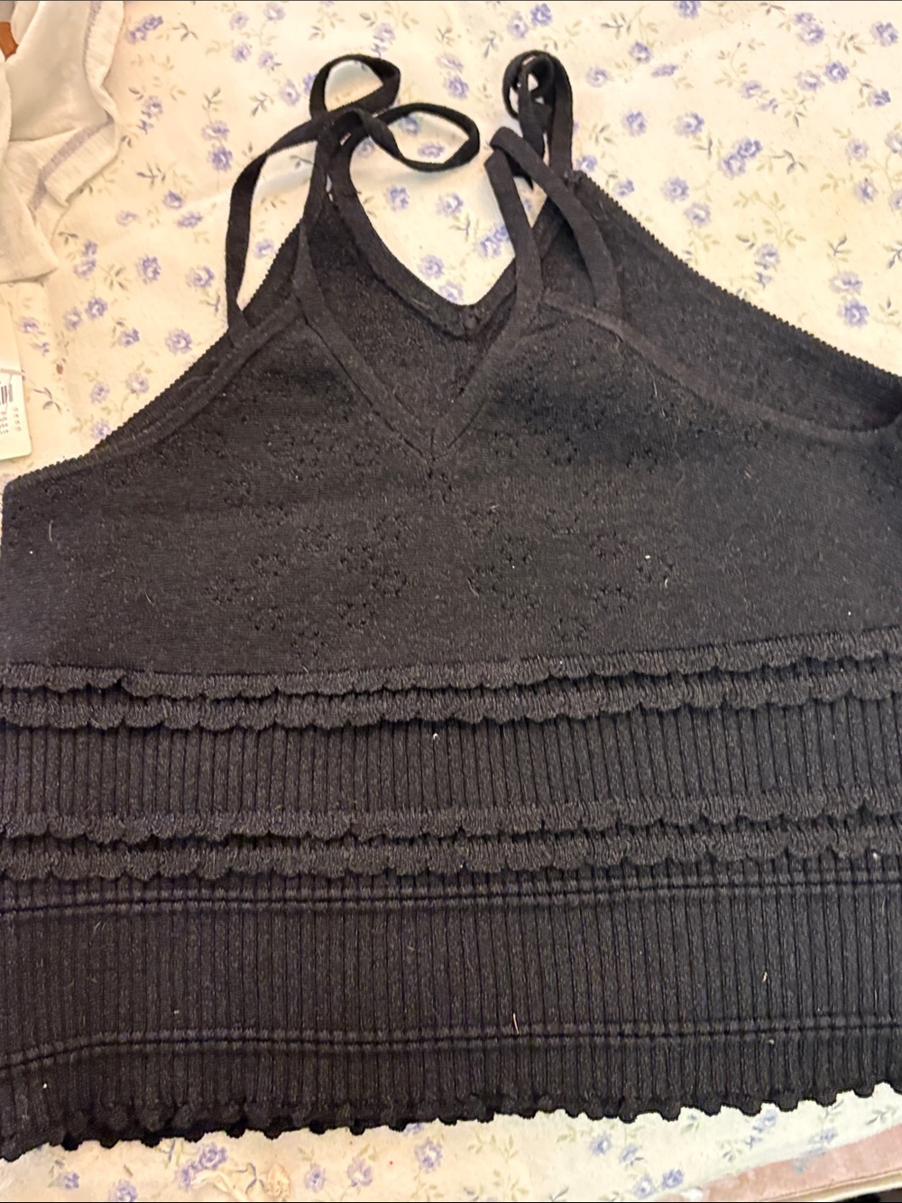 NWT Anthropologie Black Knit Double-Strap linen blend Sweater Tank, S